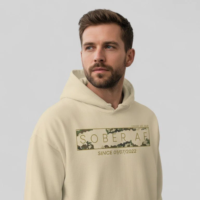 Recovery Hoodie | Men's Sober AF Camo Hoodie with Custom Sober Date - Image 27