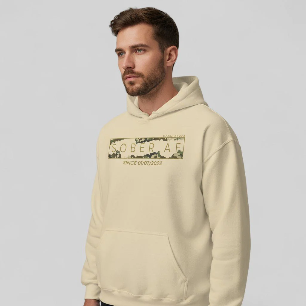 Recovery Hoodie | Men's Sober AF Camo Hoodie with Custom Sober Date - Image 28