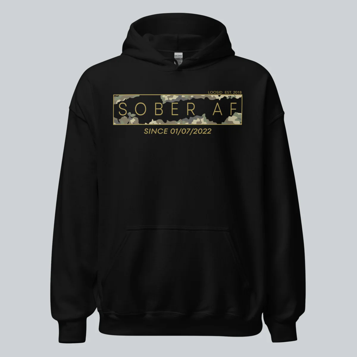 Recovery Hoodie | Men's Sober AF Camo Hoodie with Custom Sober Date - Image 3