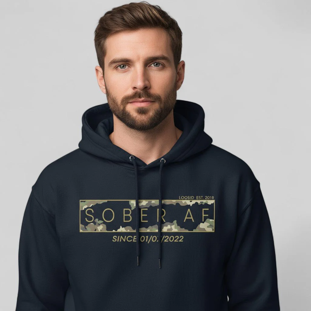 Recovery Hoodie | Men's Sober AF Camo Hoodie with Custom Sober Date - Image 31