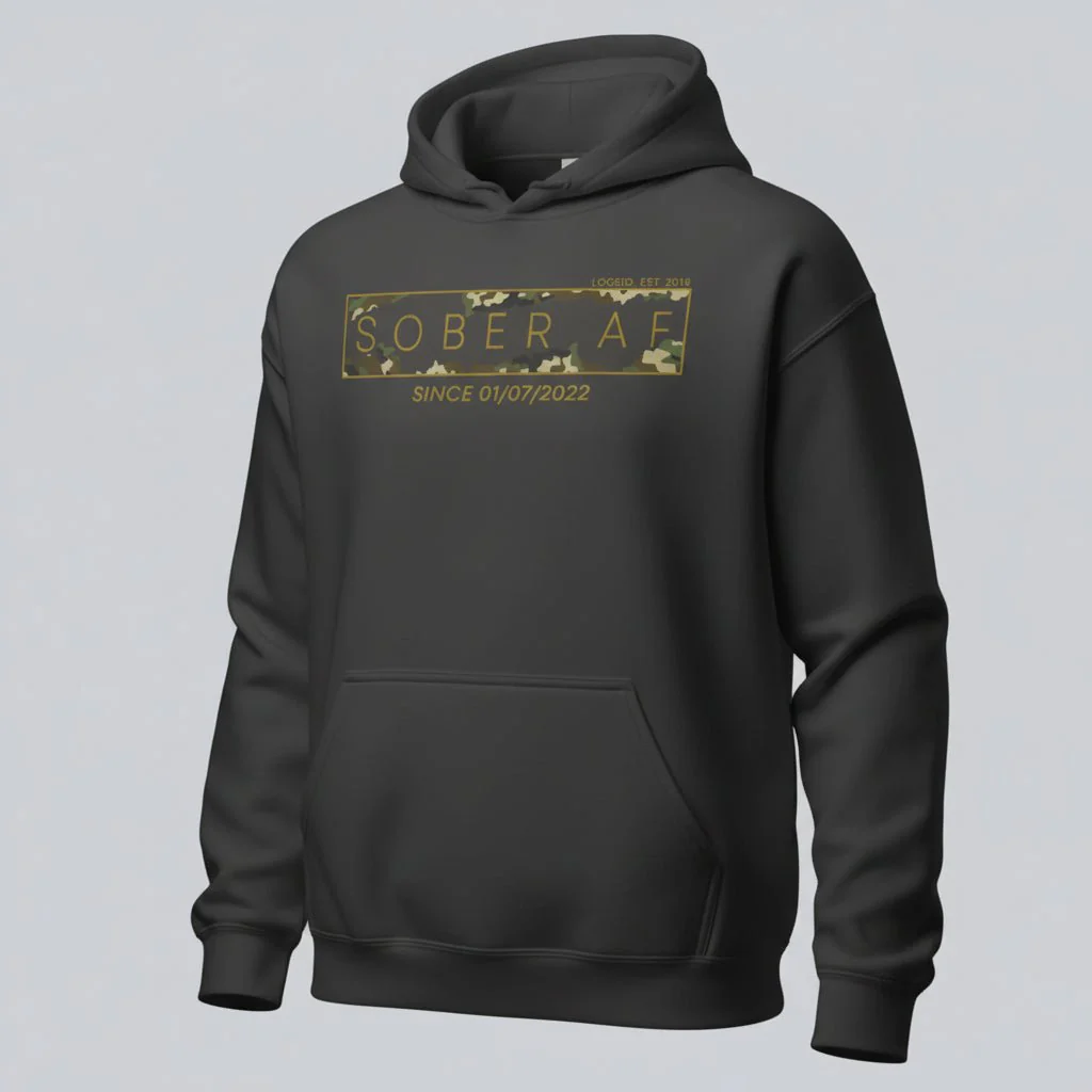 Recovery Hoodie | Men's Sober AF Camo Hoodie with Custom Sober Date - Image 34