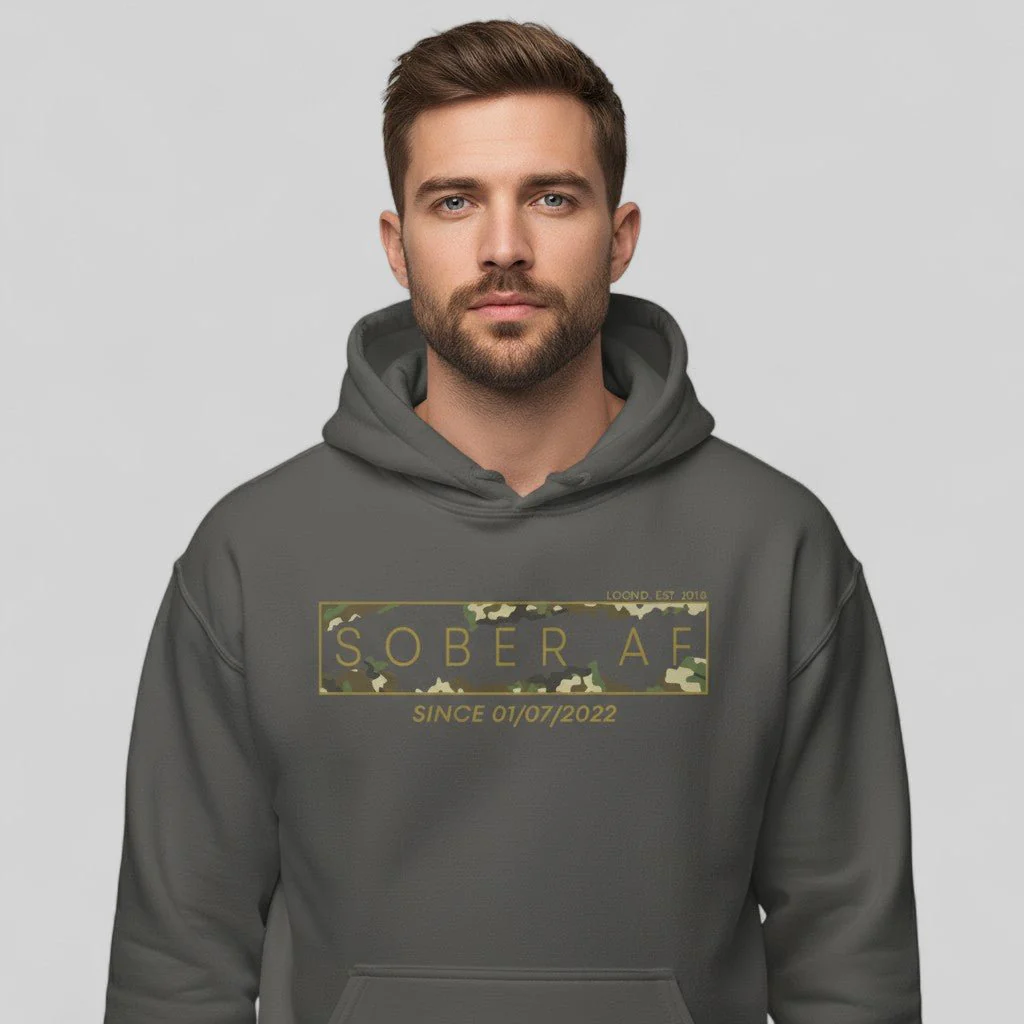 Recovery Hoodie | Men's Sober AF Camo Hoodie with Custom Sober Date - Image 35
