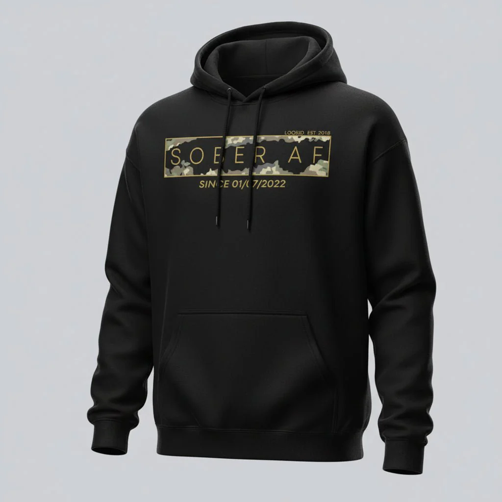 Recovery Hoodie | Men's Sober AF Camo Hoodie with Custom Sober Date - Image 4