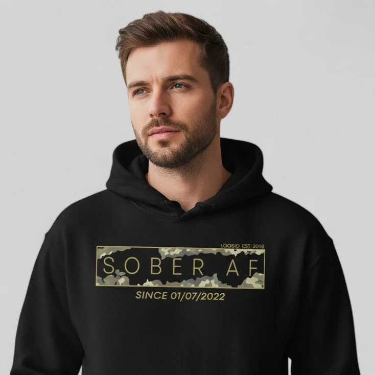 Recovery Hoodie | Men's Sober AF Camo Hoodie with Custom Sober Date - Image 5