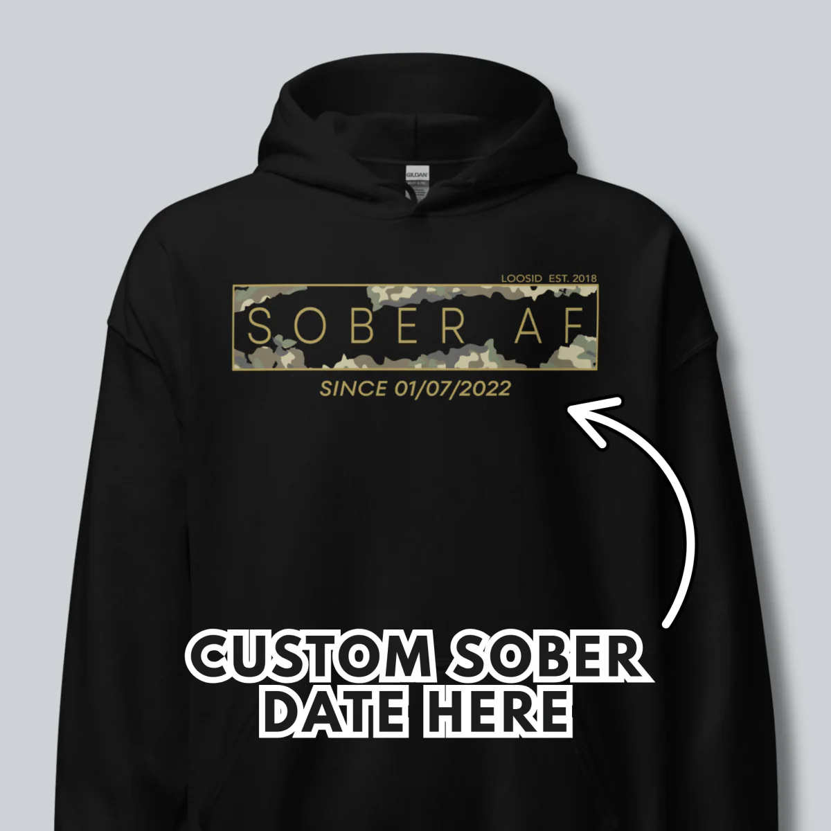 Recovery Hoodie | Men's Sober AF Camo Hoodie with Custom Sober Date - Image 6