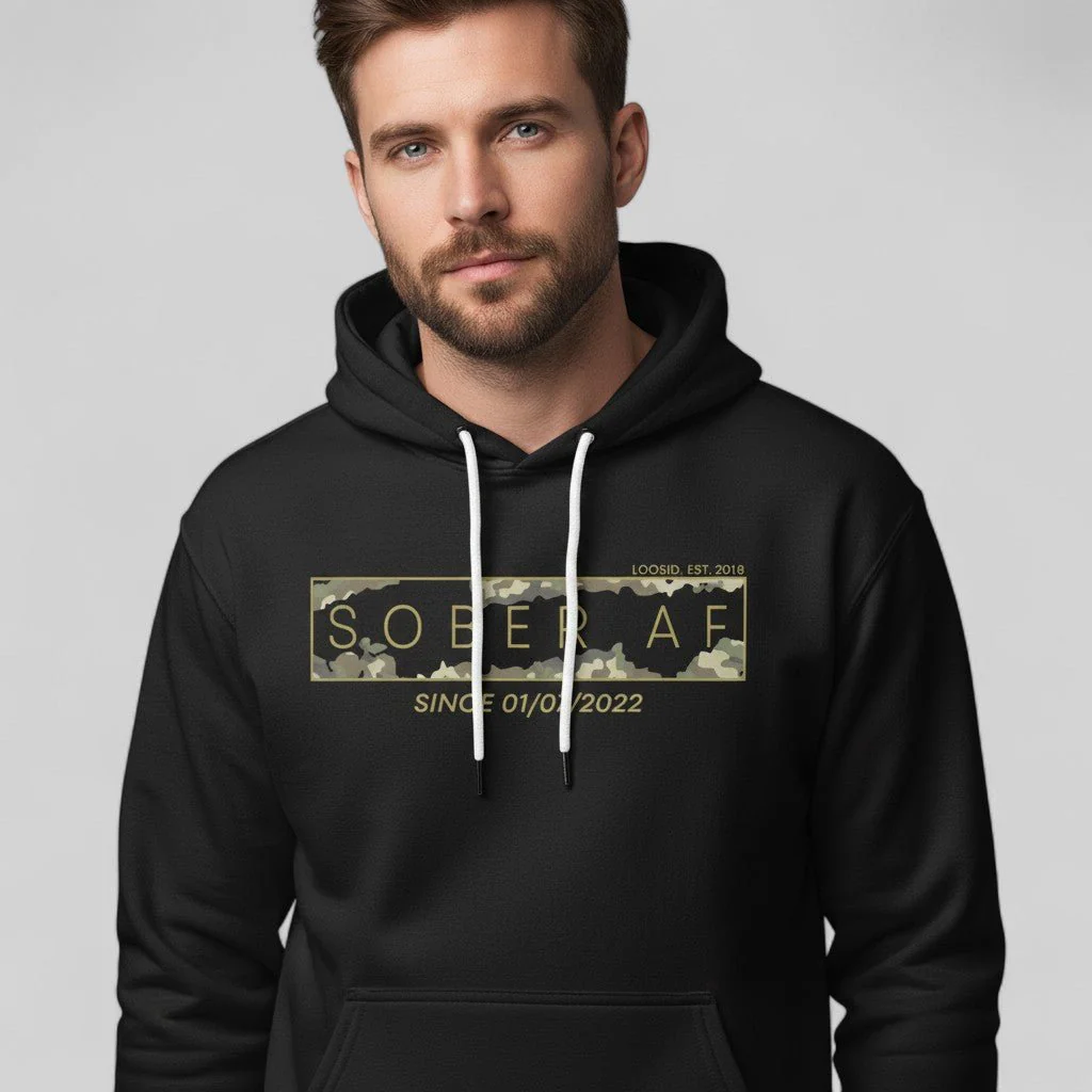 Recovery Hoodie | Men's Sober AF Camo Hoodie with Custom Sober Date - Image 7