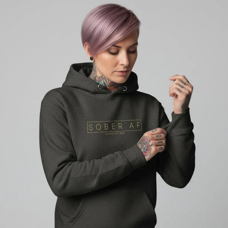Recovery Hoodie | Sober AF Women's Hoodie with Custom Sobriety Date - Image 10