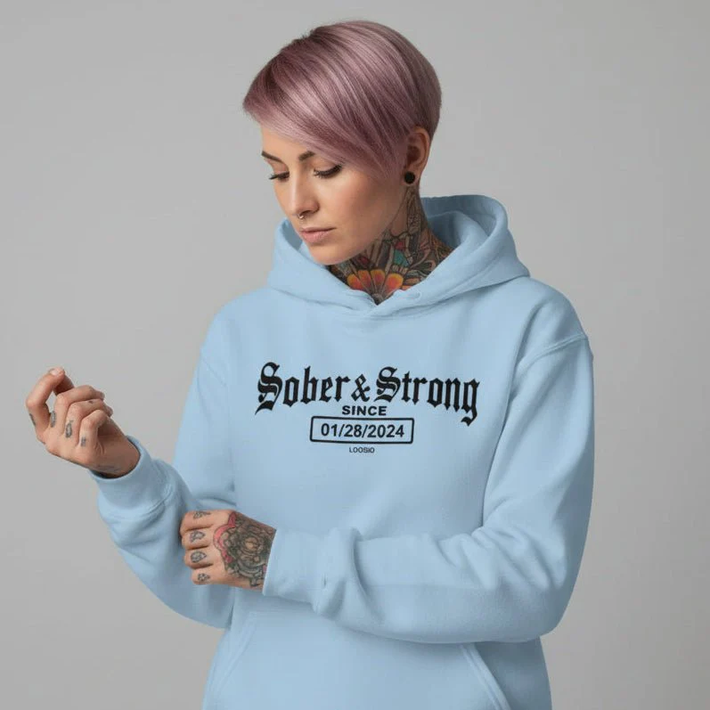 Recovery Hoodie | Women’s Old School Sober & Strong Hoodie with Custom Date - Image 12