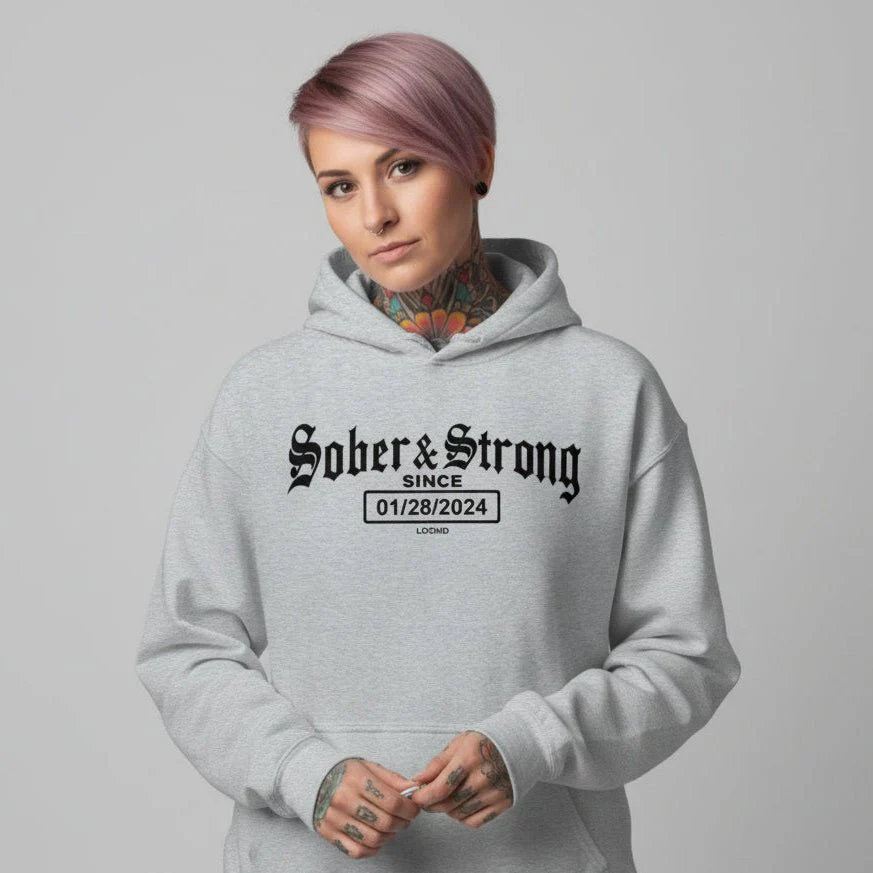 Recovery Hoodie | Women’s Old School Sober & Strong Hoodie with Custom Date - Image 16