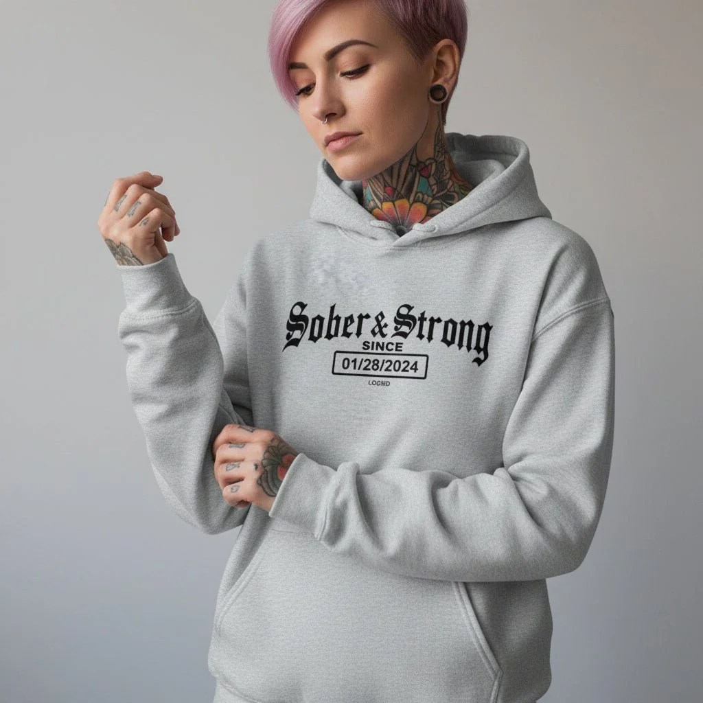 Recovery Hoodie | Women’s Old School Sober & Strong Hoodie with Custom Date - Image 17
