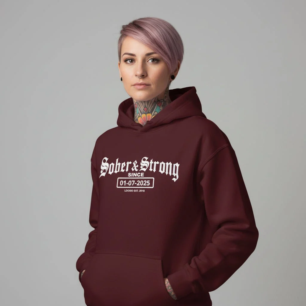 Recovery Hoodie | Women’s Old School Sober & Strong Hoodie with Custom Date - Image 22