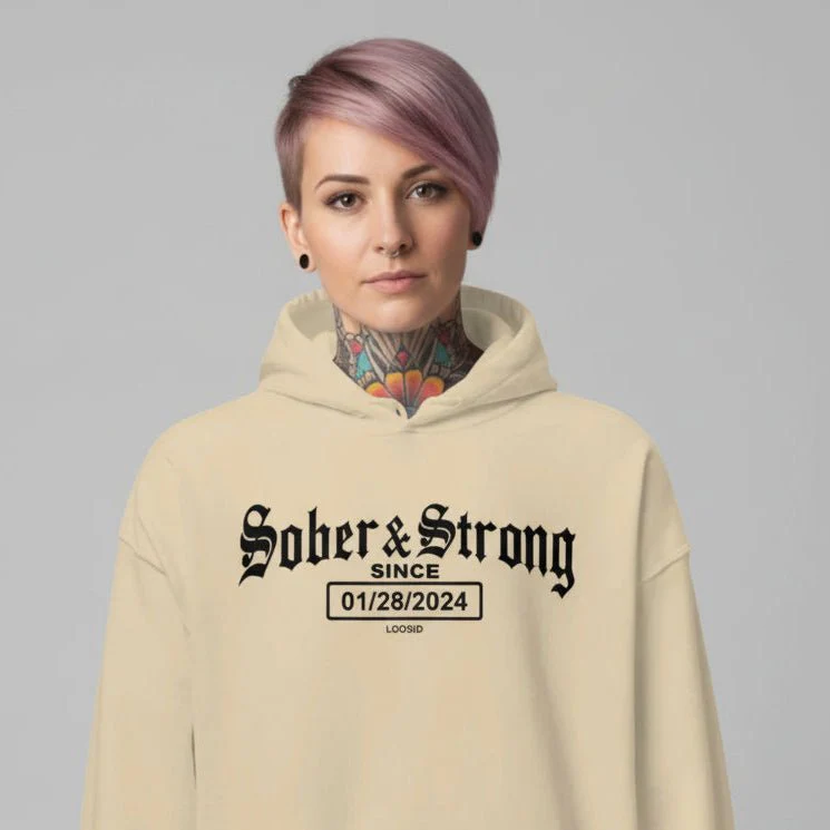Recovery Hoodie | Women’s Old School Sober & Strong Hoodie with Custom Date - Image 26