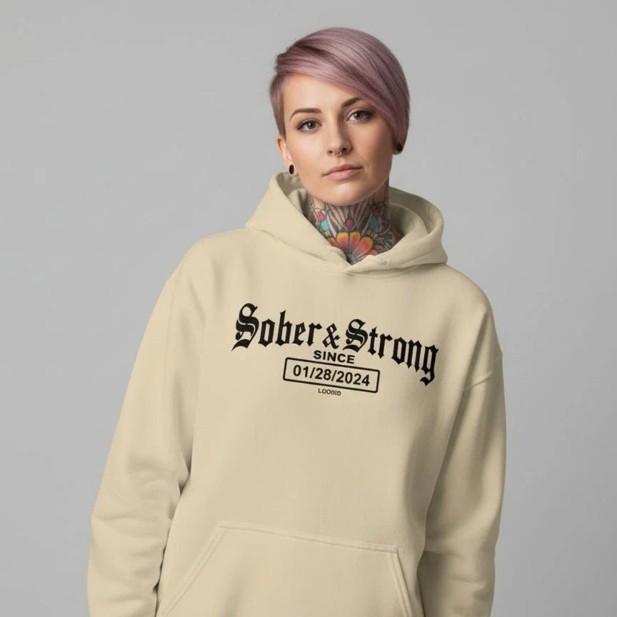 Recovery Hoodie | Women’s Old School Sober & Strong Hoodie with Custom Date - Image 27