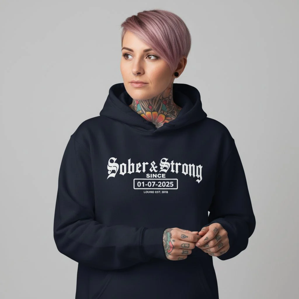 Recovery Hoodie | Women’s Old School Sober & Strong Hoodie with Custom Date - Image 31