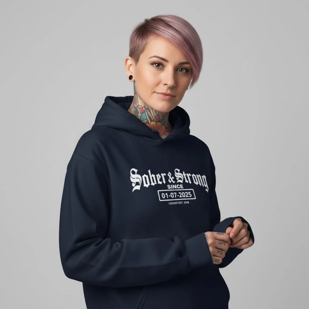 Recovery Hoodie | Women’s Old School Sober & Strong Hoodie with Custom Date - Image 32