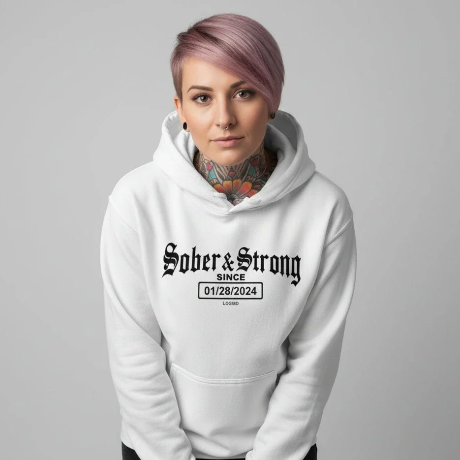 Recovery Hoodie | Women’s Old School Sober & Strong Hoodie with Custom Date - Image 36