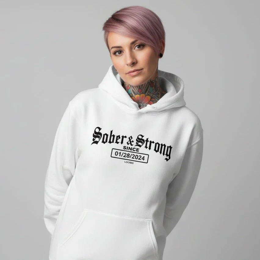 Recovery Hoodie | Women’s Old School Sober & Strong Hoodie with Custom Date - Image 37