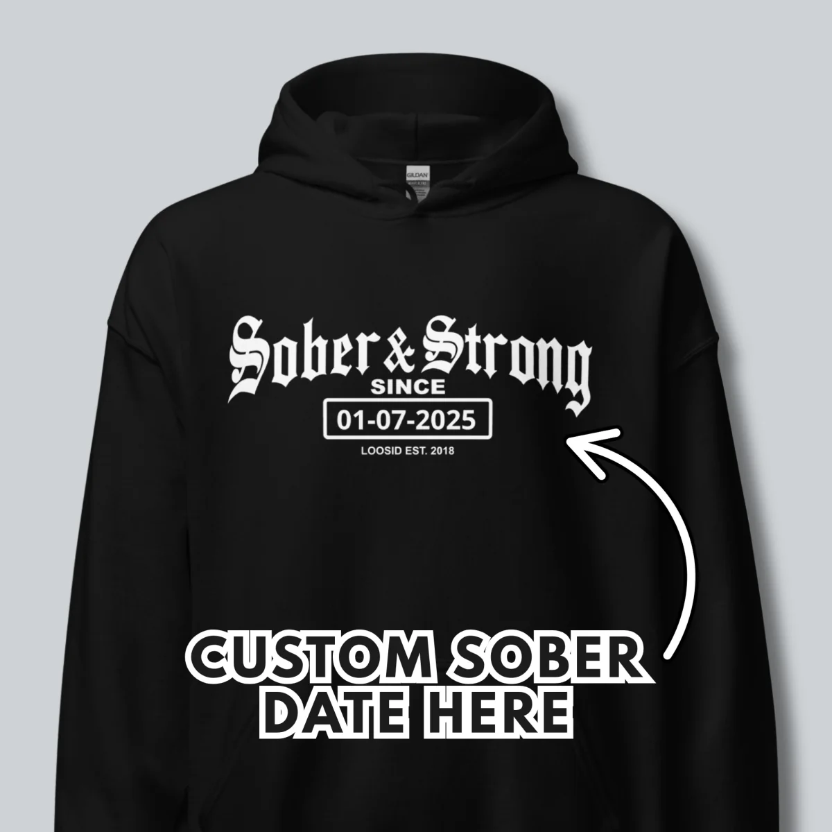 Recovery Hoodie | Women’s Old School Sober & Strong Hoodie with Custom Date - Image 4