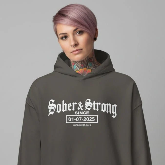 Recovery Hoodie | Women’s Old School Sober & Strong Hoodie with Custom Date - Image 41