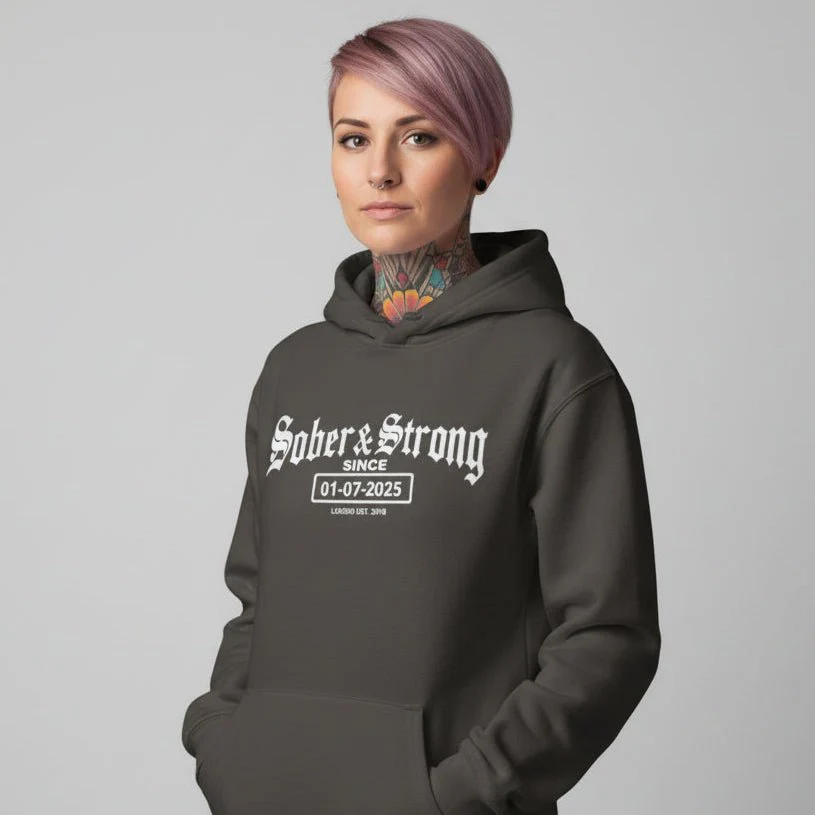 Recovery Hoodie | Women’s Old School Sober & Strong Hoodie with Custom Date - Image 42