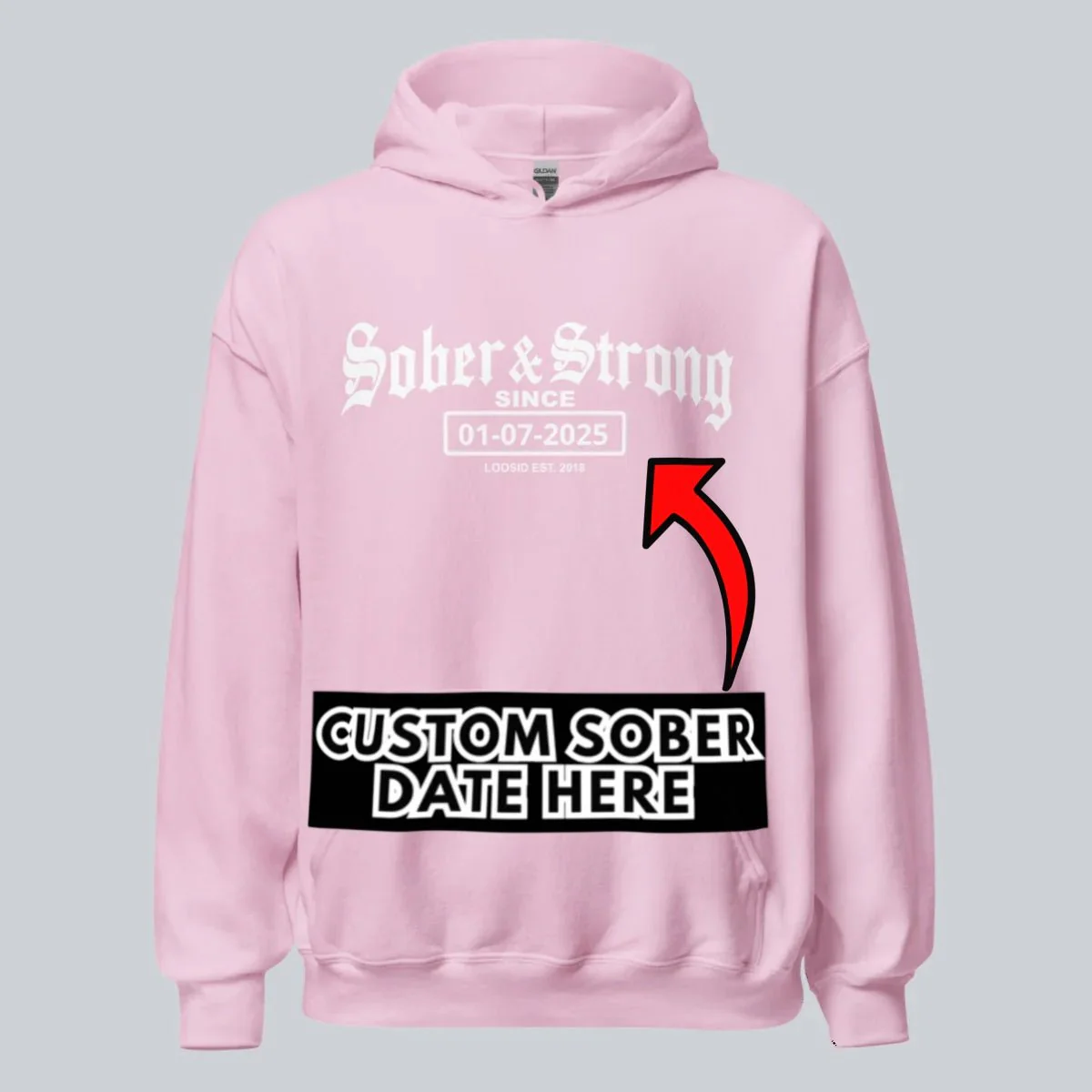 Recovery Hoodie | Women’s Old School Sober & Strong Hoodie with Custom Date - Image 44