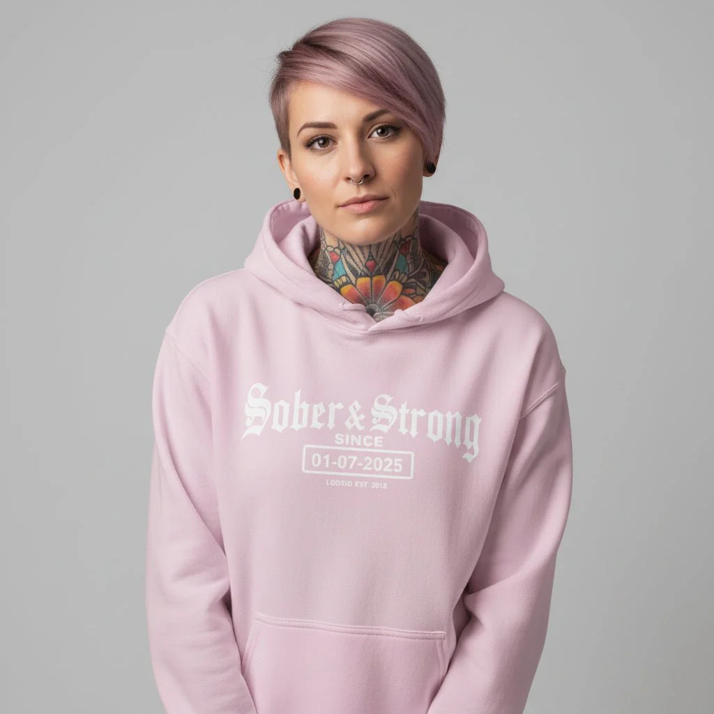 Recovery Hoodie | Women’s Old School Sober & Strong Hoodie with Custom Date - Image 46