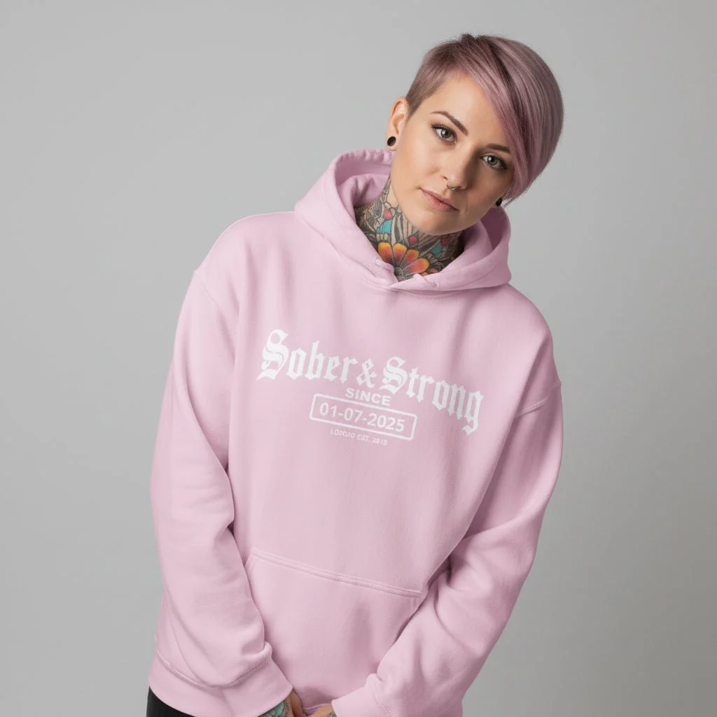 Recovery Hoodie | Women’s Old School Sober & Strong Hoodie with Custom Date - Image 47