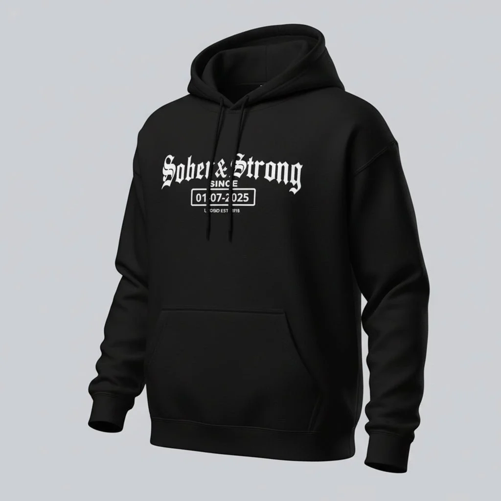 Recovery Hoodie | Women’s Old School Sober & Strong Hoodie with Custom Date - Image 5