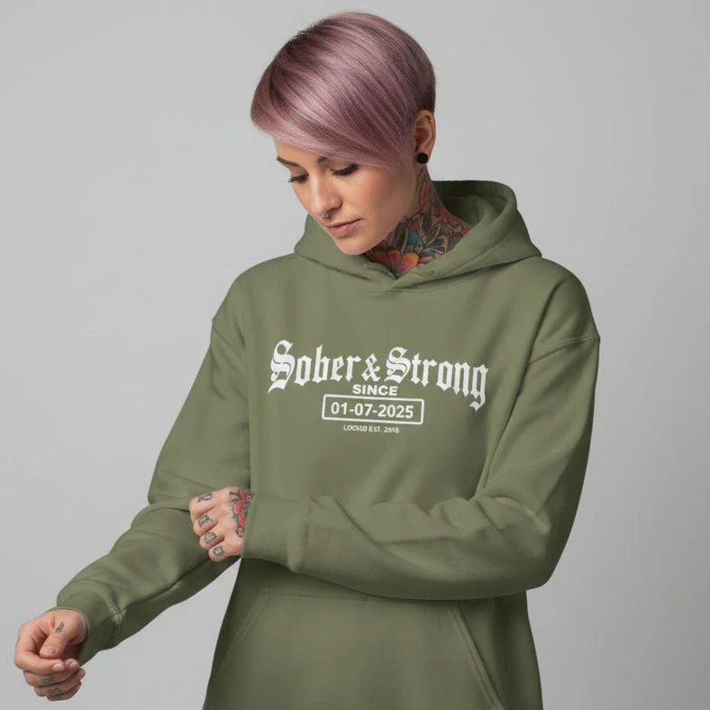 Recovery Hoodie | Women’s Old School Sober & Strong Hoodie with Custom Date - Image 51