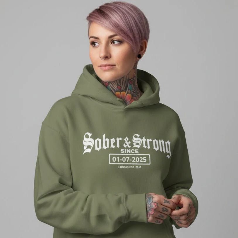 Recovery Hoodie | Women’s Old School Sober & Strong Hoodie with Custom Date - Image 52