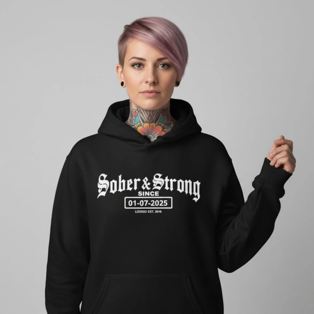 Recovery Hoodie | Women’s Old School Sober & Strong Hoodie with Custom Date - Image 6