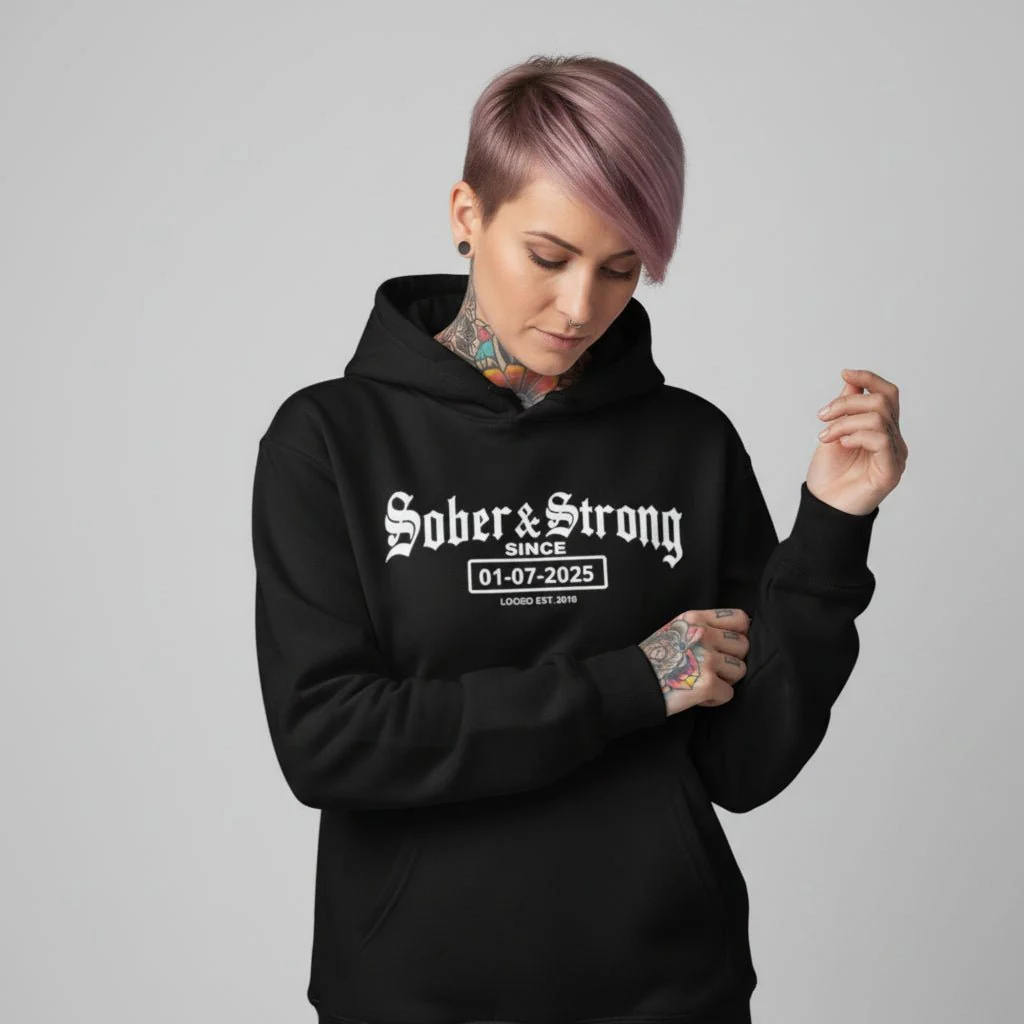 Recovery Hoodie | Women’s Old School Sober & Strong Hoodie with Custom Date - Image 7