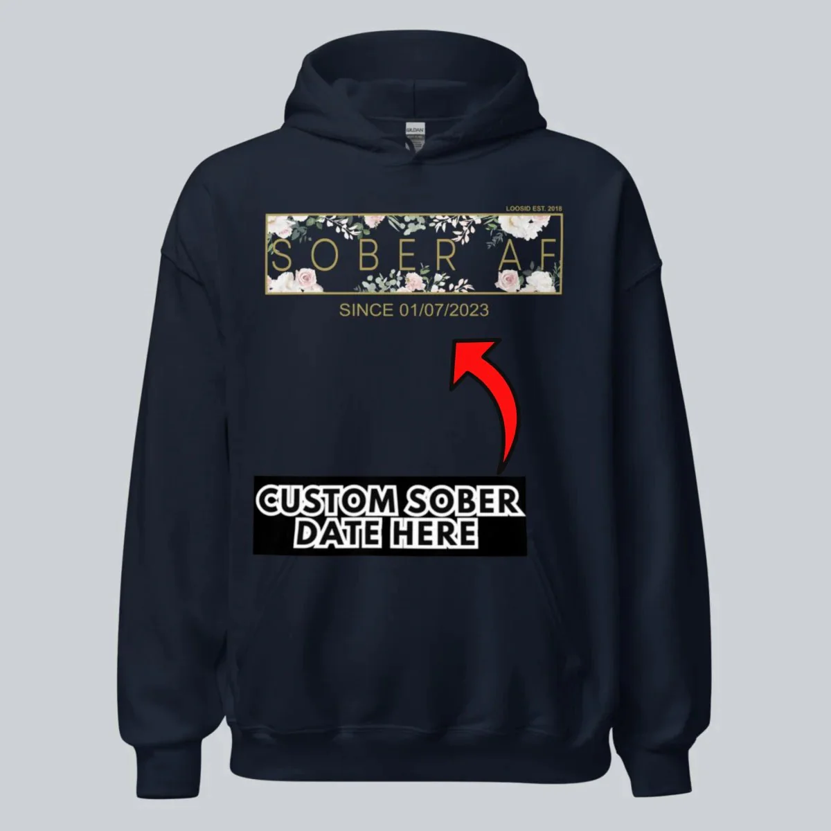 Recovery Hoodie | Women's Sober AF Flower Hoodie with Custom Date - Image 10