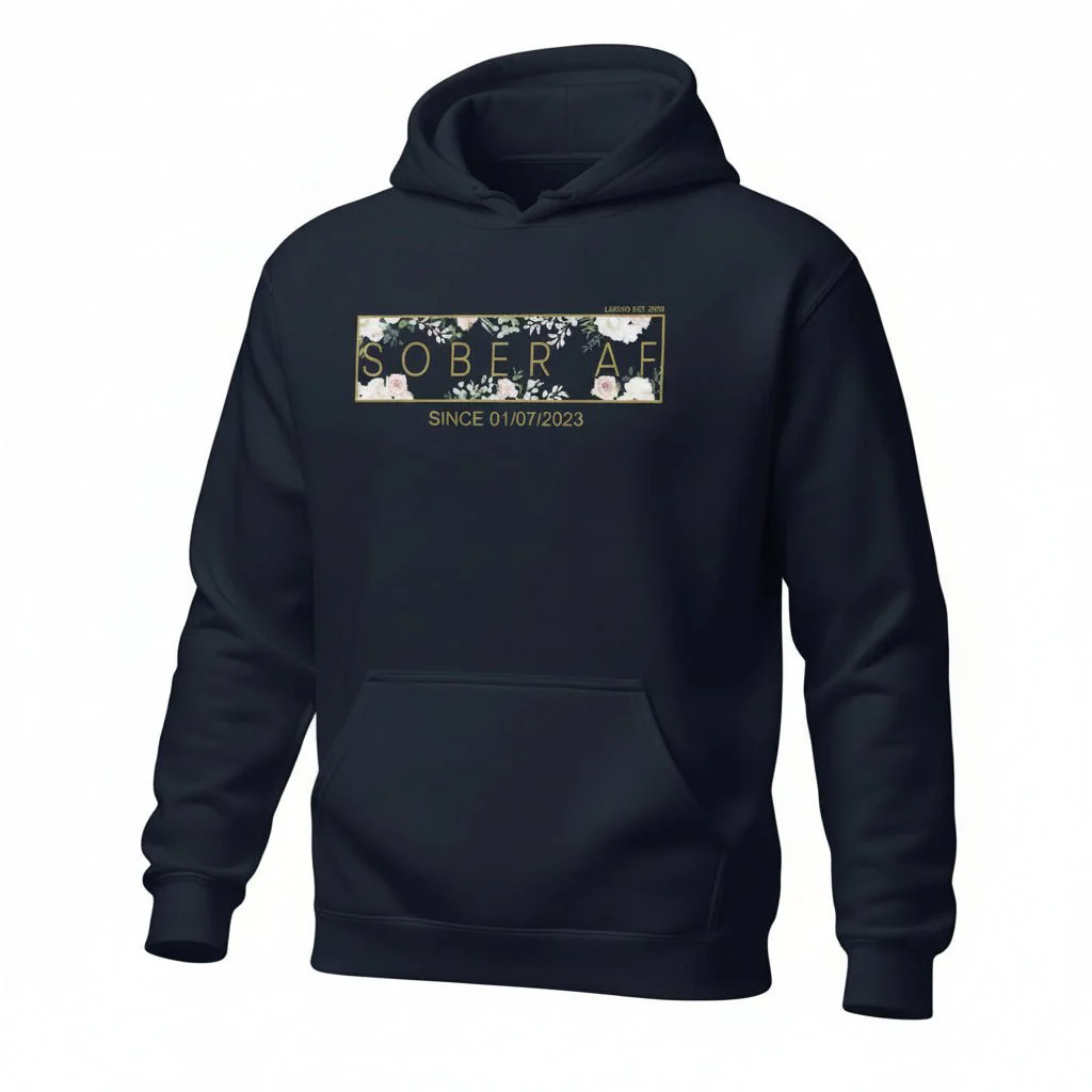 Recovery Hoodie | Women's Sober AF Flower Hoodie with Custom Date - Image 11