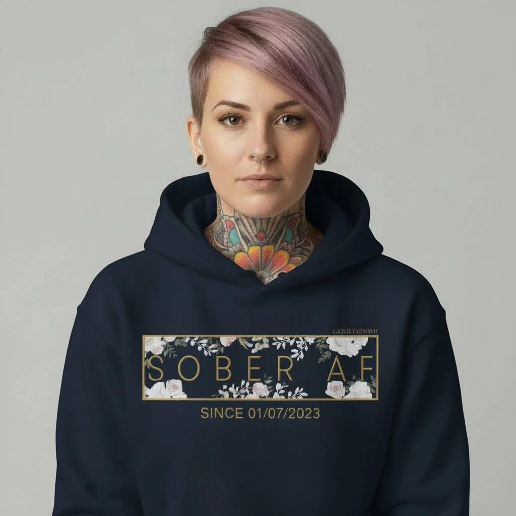 Recovery Hoodie | Women's Sober AF Flower Hoodie with Custom Date - Image 12