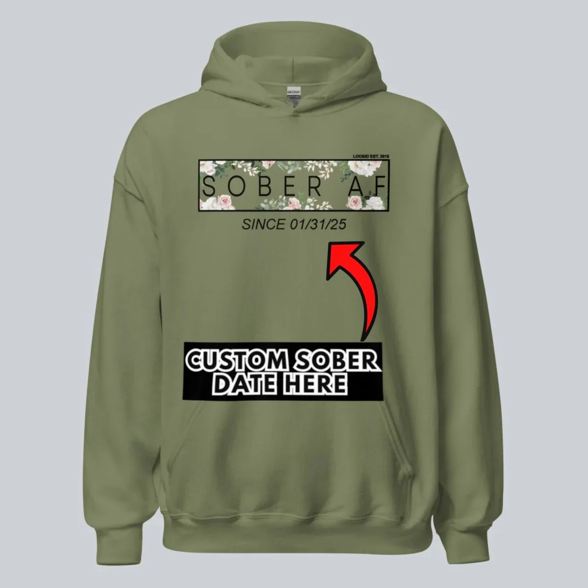 Recovery Hoodie | Women's Sober AF Flower Hoodie with Custom Date - Image 15