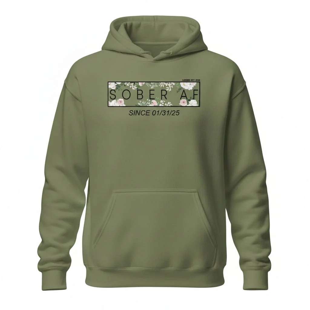 Recovery Hoodie | Women's Sober AF Flower Hoodie with Custom Date - Image 16