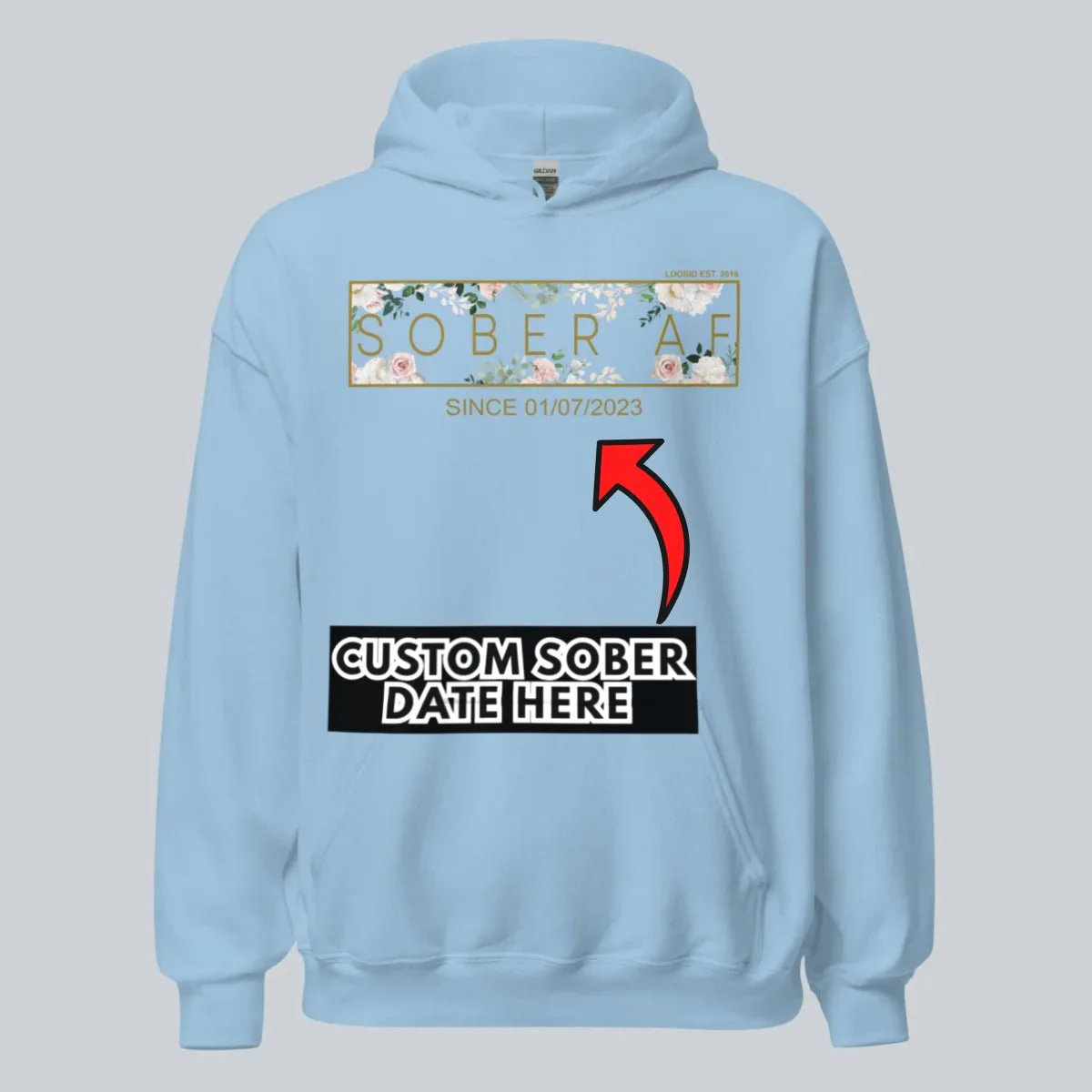 Recovery Hoodie | Women's Sober AF Flower Hoodie with Custom Date - Image 20