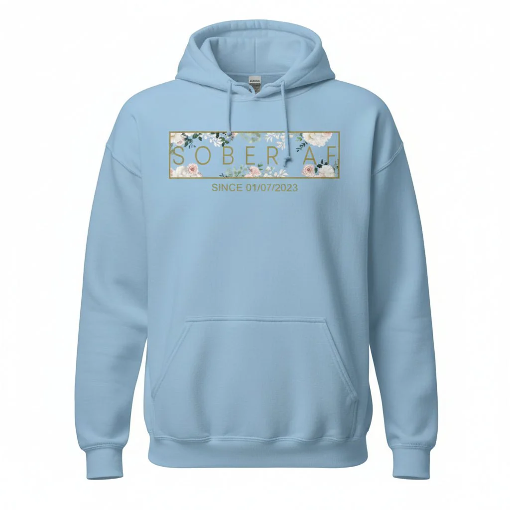 Recovery Hoodie | Women's Sober AF Flower Hoodie with Custom Date - Image 21