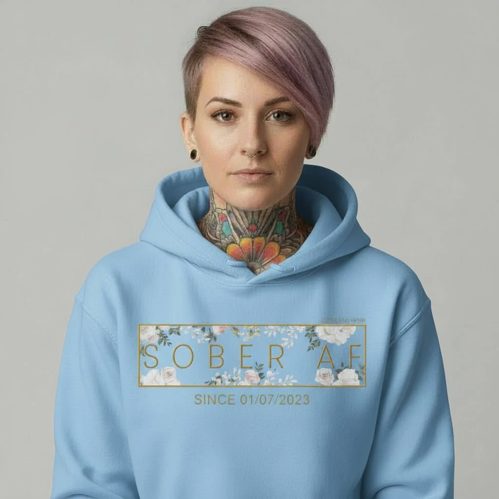Recovery Hoodie | Women's Sober AF Flower Hoodie with Custom Date - Image 22