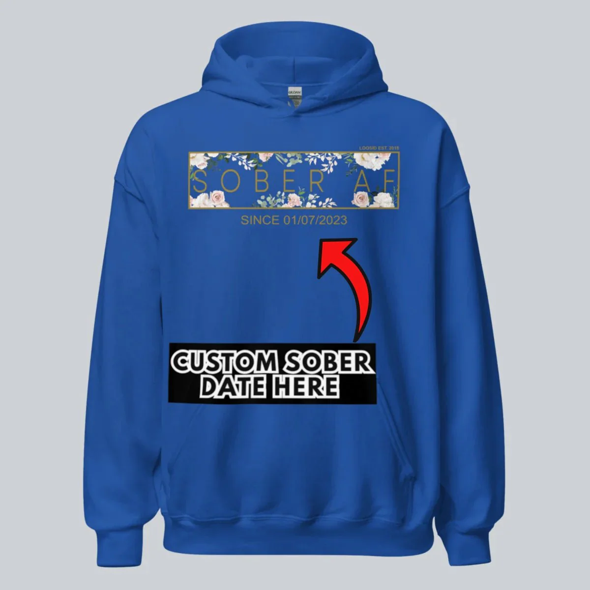 Recovery Hoodie | Women's Sober AF Flower Hoodie with Custom Date - Image 25