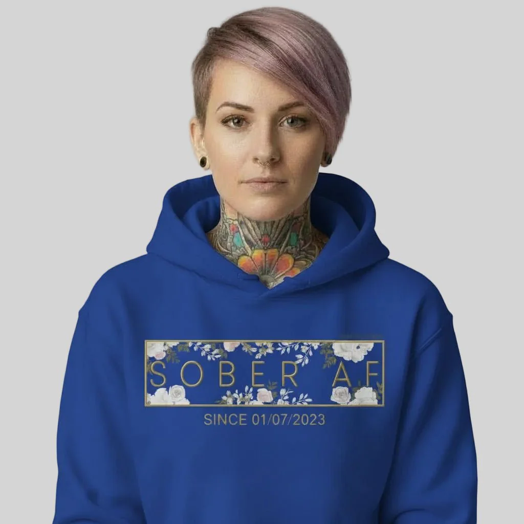 Recovery Hoodie | Women's Sober AF Flower Hoodie with Custom Date - Image 27