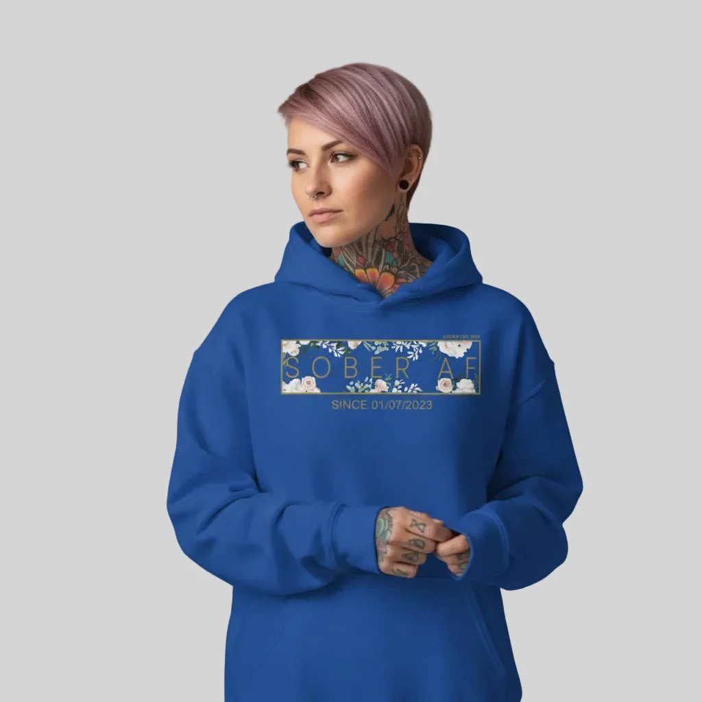 Recovery Hoodie | Women's Sober AF Flower Hoodie with Custom Date - Image 28