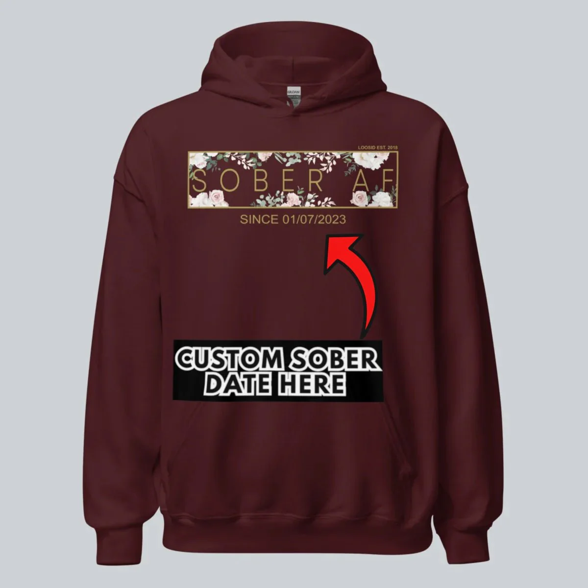 Recovery Hoodie | Women's Sober AF Flower Hoodie with Custom Date - Image 30