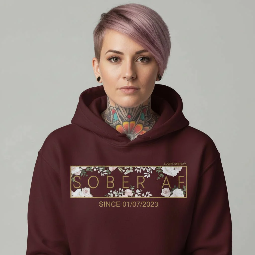 Recovery Hoodie | Women's Sober AF Flower Hoodie with Custom Date - Image 32