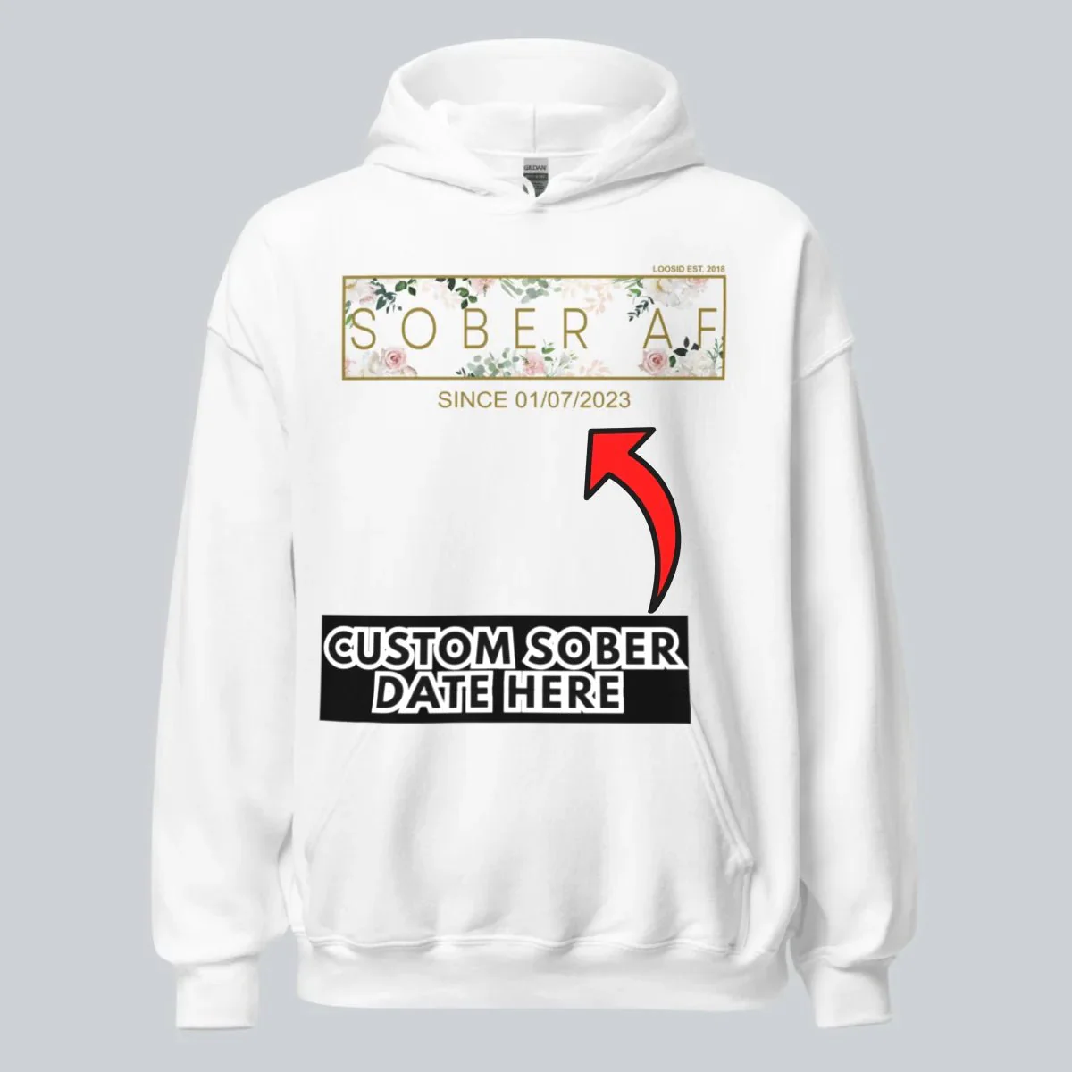 Recovery Hoodie | Women's Sober AF Flower Hoodie with Custom Date - Image 35