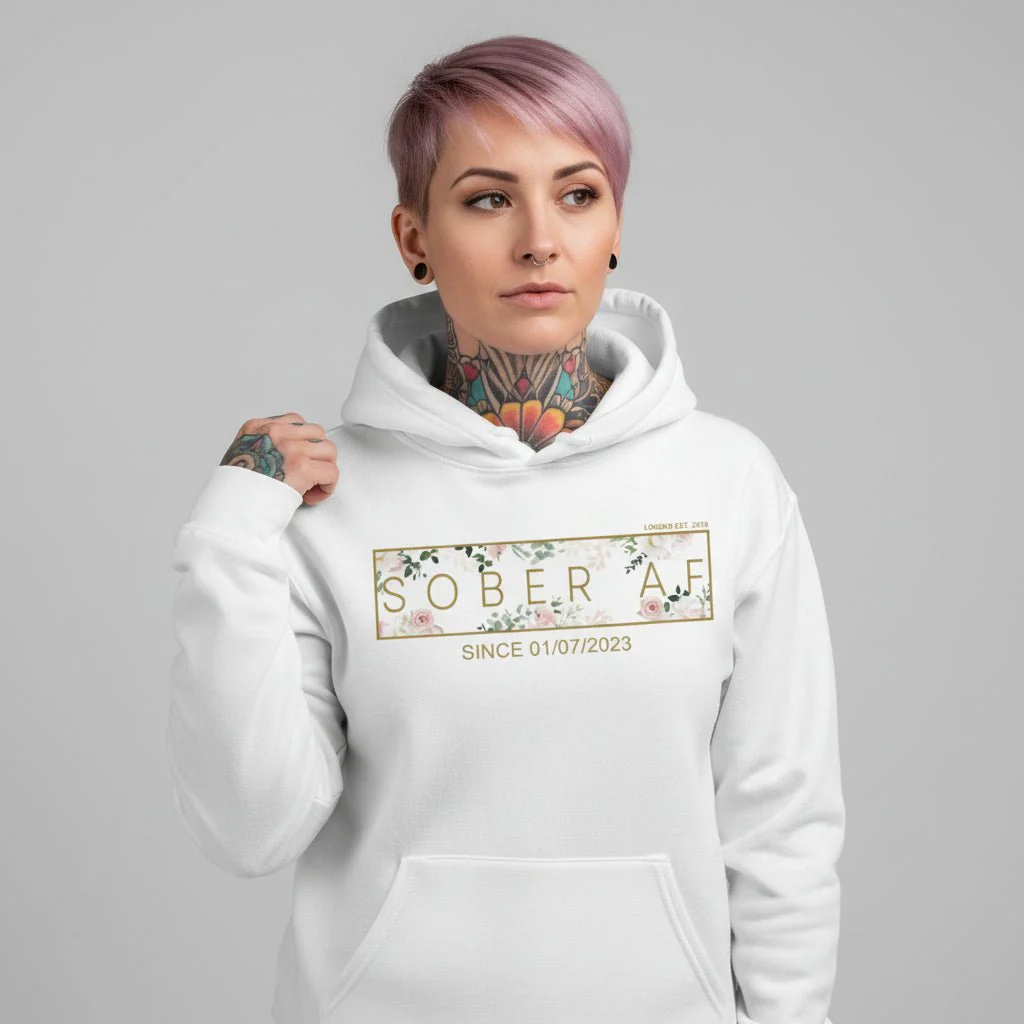 Recovery Hoodie | Women's Sober AF Flower Hoodie with Custom Date - Image 37