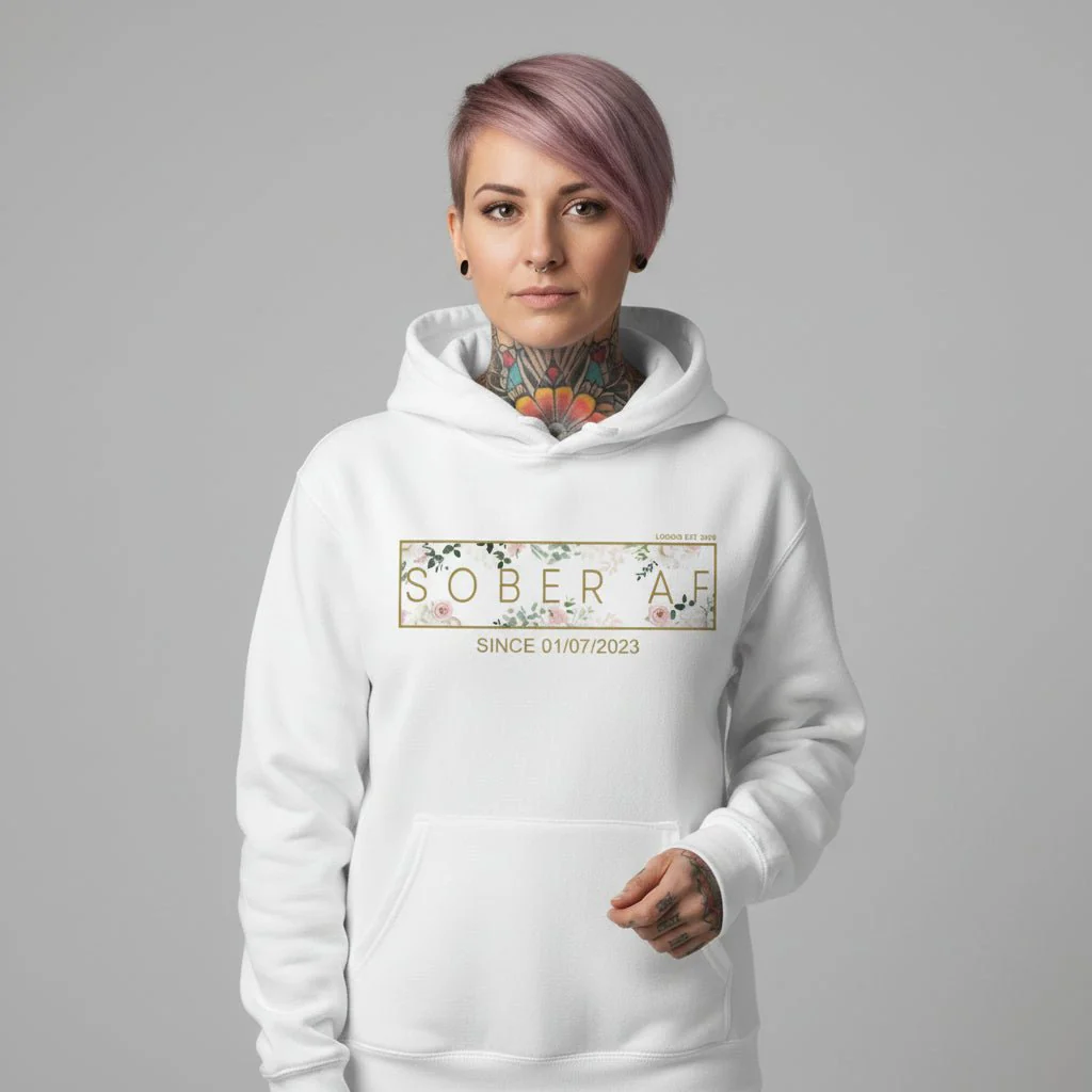 Recovery Hoodie | Women's Sober AF Flower Hoodie with Custom Date - Image 38