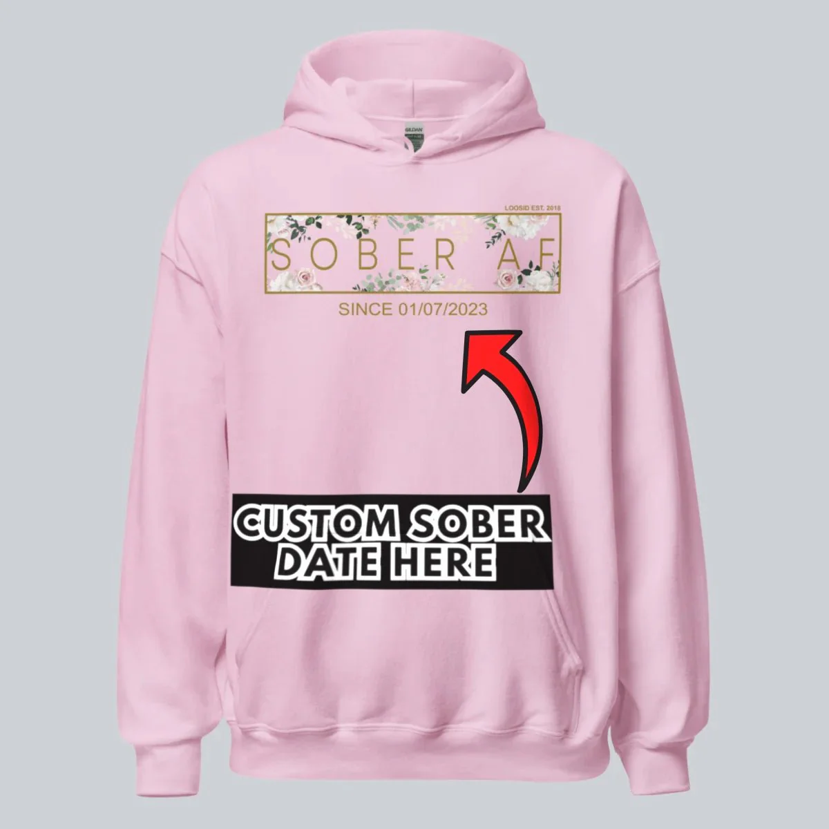 Recovery Hoodie | Women's Sober AF Flower Hoodie with Custom Date - Image 40