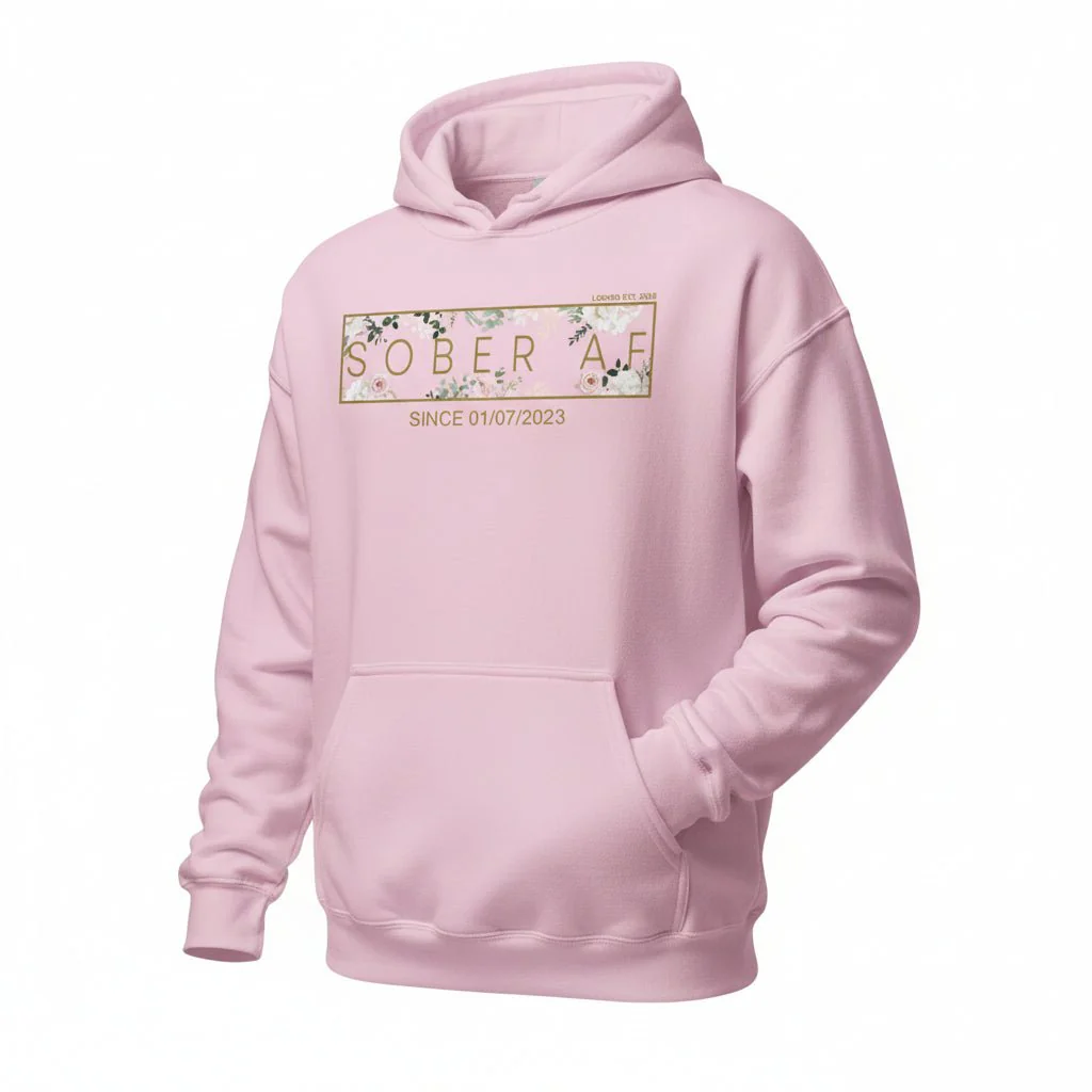 Recovery Hoodie | Women's Sober AF Flower Hoodie with Custom Date - Image 41